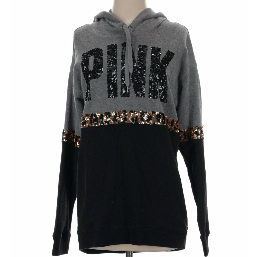 ✨ VINTAGE PINK Victoria's Secret Leopard Print Sequin Hoodie - Gray and Black ✨